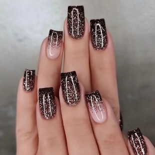 Cross-border explosions wear nail tablets flash pink black gradient European style nail art hot girl fake nail patch