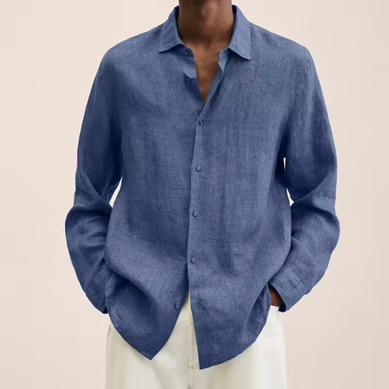 Cross-Border Amazon Independent Site Men's Solid Color Long-Sleeve Casual Shirts in All Sizes