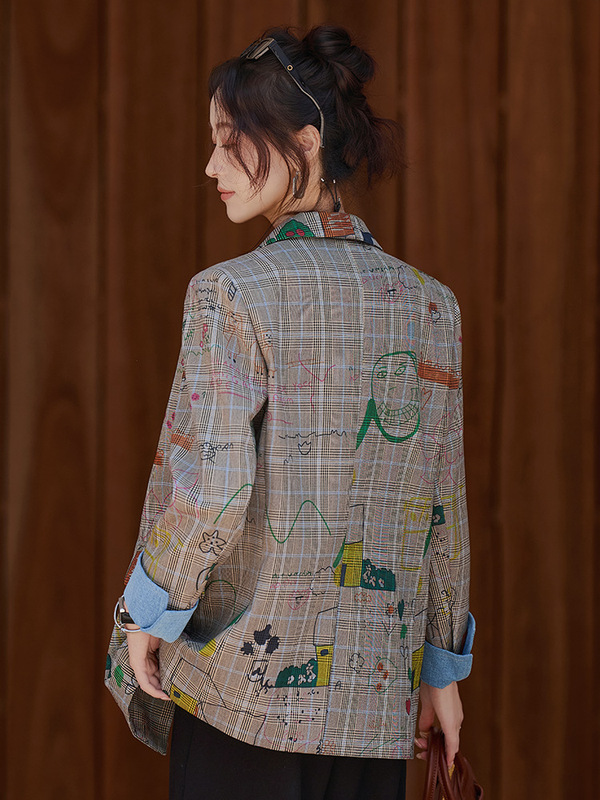 格子西装外套女春秋2025新款高级感韩系牛仔休闲小个子时尚西服潮|undefined