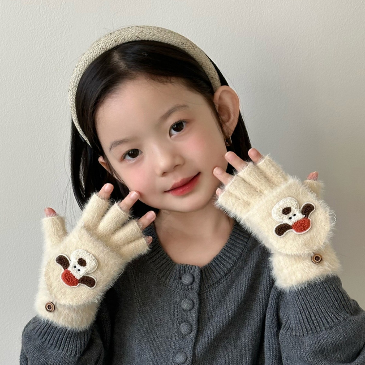 Guantes infantiles de invierno para niñas guantes de dedo para niñas guantes de medio dedo para estudiantes de escritura de escritura guantes de flip