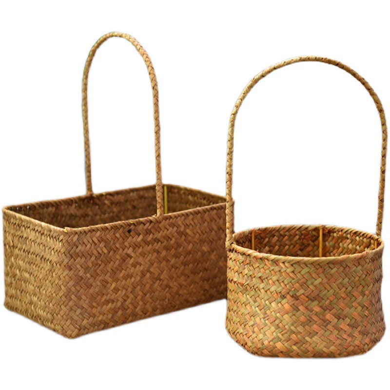Basket, woven handheld flowerpot, straw children's decorations