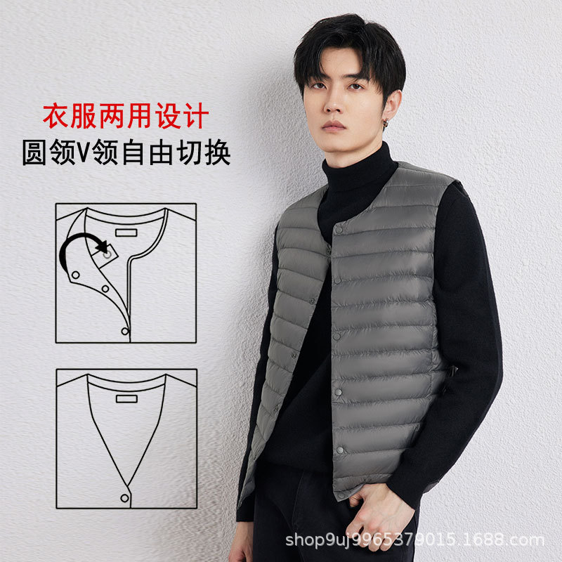 2025 New Men's Collarless down Vest V-Neck Lightweight down Jacket Warm Inner Wear Large Size Vest Coat