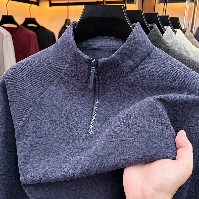 Men's Thick Double-Sided Thermal Fleece Half-Zip Stand Collar Long Sleeve Sweatshirt, New Autumn/Winter Casual Warm Base Shirt Wholesale