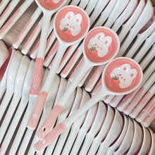 长柄陶瓷勺家用厨房宿舍吃饭喝汤调羹高颜值粉色兔勺子大号汤匙