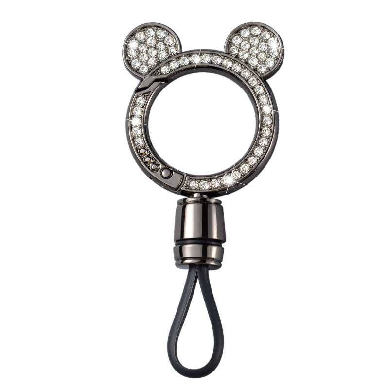 Llavero de coche con incrustaciones de diamantes de gama alta Mickey cabeza de doble cara diamante fino estándar doble cuerda de cuero resistente a los arañazos llave del coche hombres y mujeres pareja