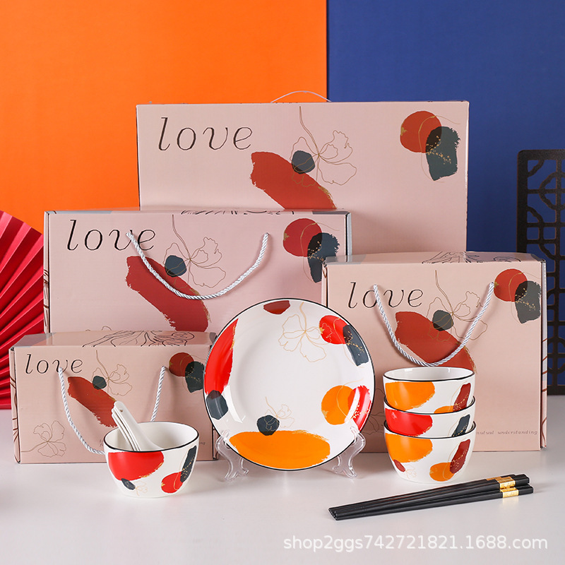Irregular Square Bowl gift box set Bowl Spoon plate tableware printed logo holiday business opening gift wholesale promotion