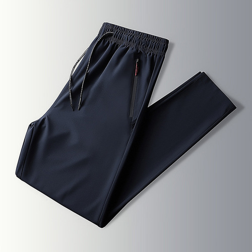 Summer Ice Silk Pants for Men, Thin and Breathable Straight Leg Men's Pants, Korean Style, Quick-Drying, 9/10 Length, Men's Solid Color Casual Pants