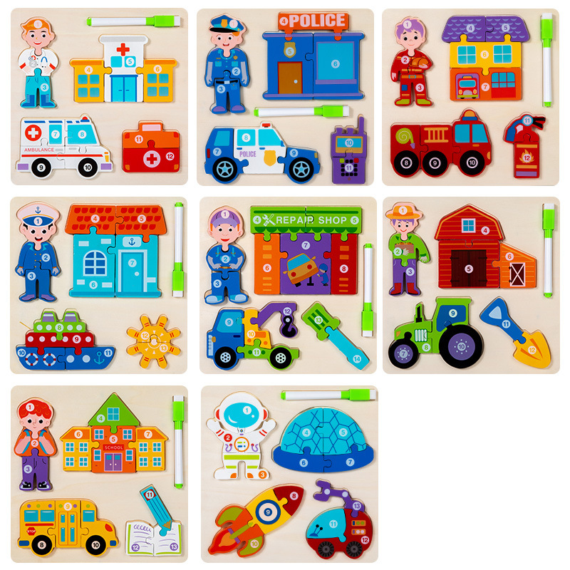Niños de madera 3D puzzle tridimensional vehículos de transporte de animales cognición gran tablero de puzzle juguetes de educación temprana