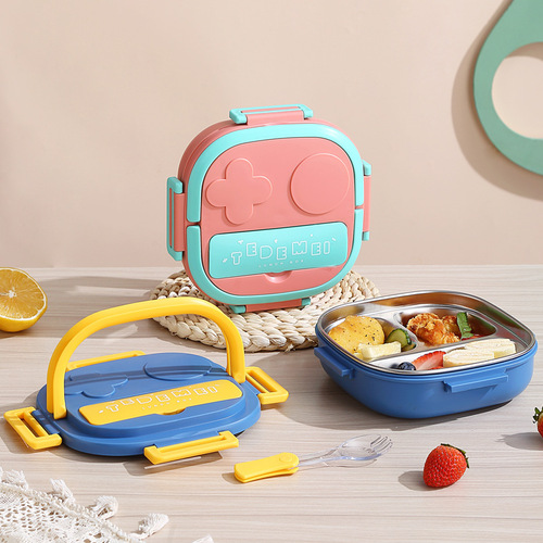E-commerce hot selling stainless steel children's dinner plate insulated lunch box baby lunch box with spoon compartment kindergarten lunch box