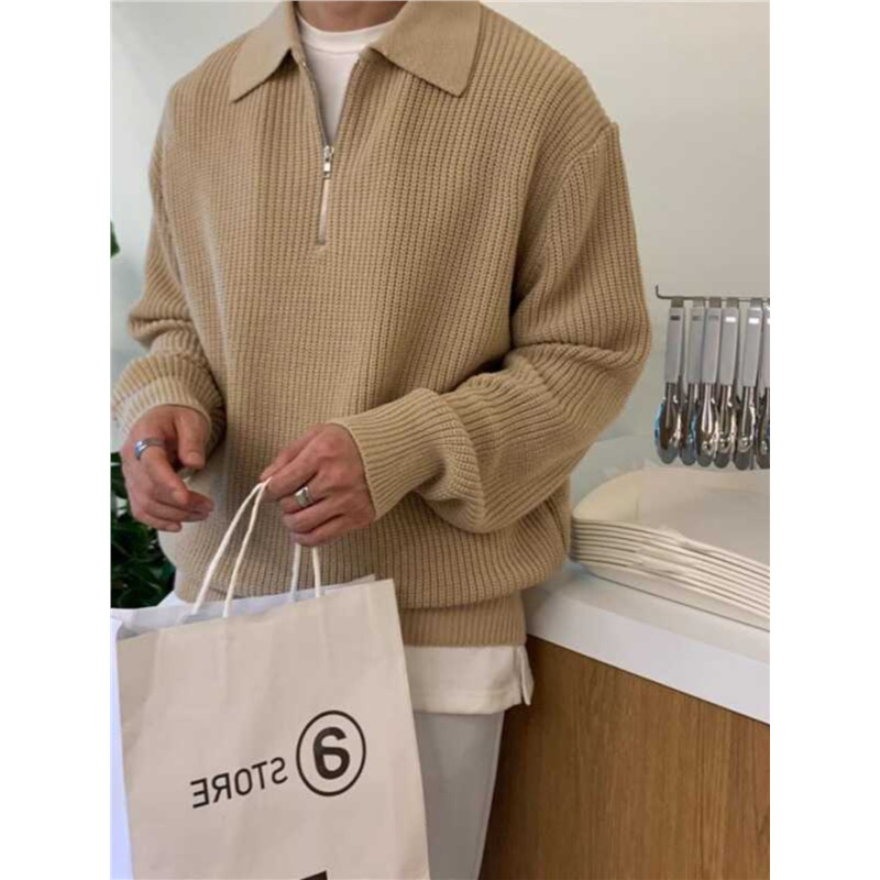 Hong Kong-style Half-zipper Sweater Men's Autumn and Winter Fashionable Loose Retro Casual All-match Solid Color Simple Pullover Base Shirt Hong Kong-style Half-zipper Sweater Men's Autumn and Winter Fashionable Loose Retro Casual All-match Solid Color Simple Pullover Base Shirt