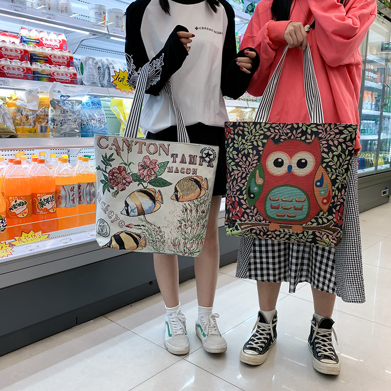 详情_韩版ins学生帆布袋女文艺百搭单肩包小清新亚麻面料短途