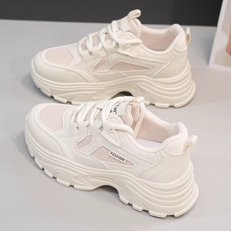 Cross-Border Dad Shoes for Women 2025 New Spring and Summer Mesh Breathable Versatile Thick-Soled Casual Sports Shoes Lightweight White Shoes