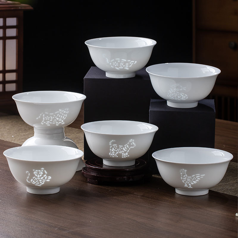 景徳鎮高白磁器精巧十二生肖ご飯碗高級家庭用陶磁器食器プレゼント|undefined