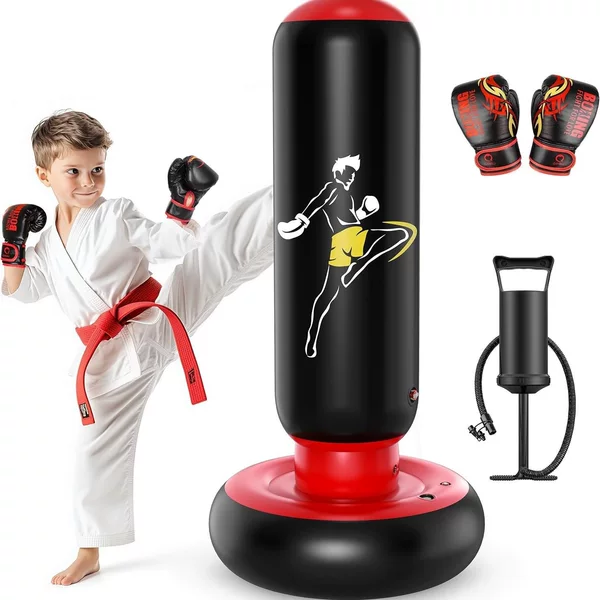 QPAU Children's Boxing Bag Toy with Boxing Gloves, 66inch Large Stable Inflatable Boxing Bag Set for Kids