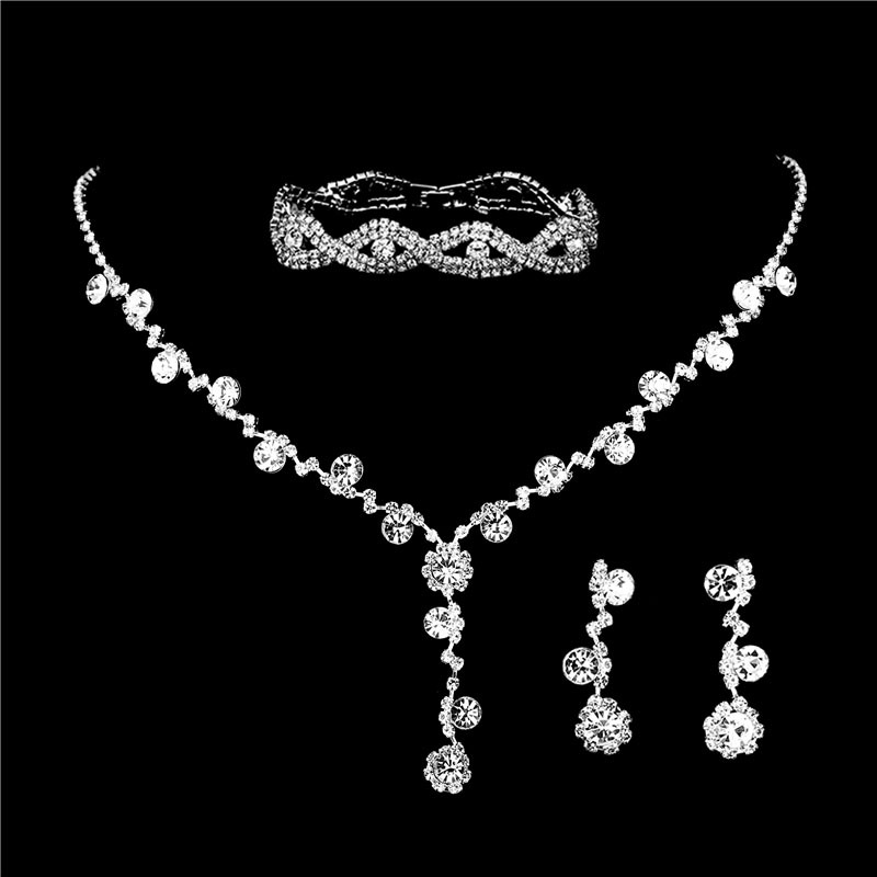 2021 joyas nuevo brillante con incrustaciones de diamantes completos para mujeres suministros de boda collar de joyas pendientes pulsera conjunto de tres piezas