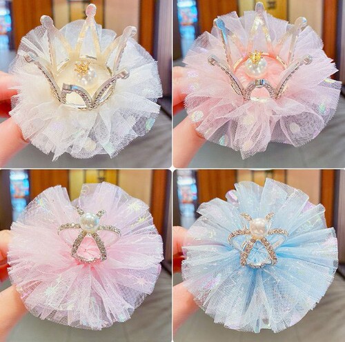 Child Crown Hair Accessory, Girls' Crown Princess Hair Pin, Net Fabric Fairy Baby Hair Clip, Non-Damaging Hair Accessory for Young Girls