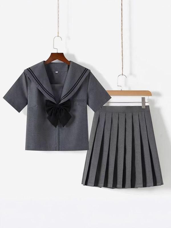 抖音爆款直销jk制服灰二本水手服学生服学院风春秋短长袖百褶裙|undefined