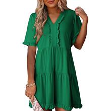 Womens Dresses 2025 Summer Spring V Neck Short Sleeve Casual