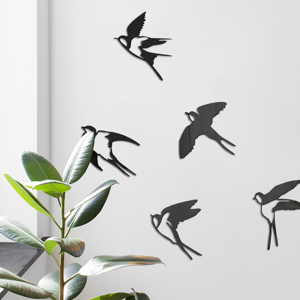 JM1004 Cross-Border 3D Three-Dimensional Little Swallow Acrylic Home Decoration Self-Adhesive Mirror Wall Sticker_voghion.com