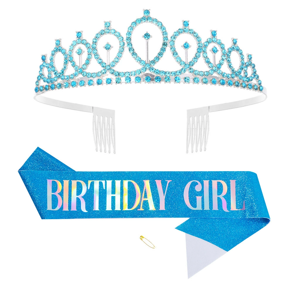 Диадема-ободок набор с кристаллами и лентой "Birthday Queen", комфортная подарочная принадлежность