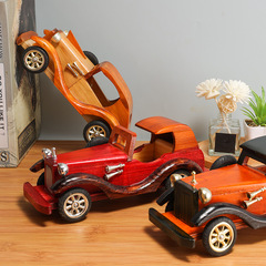 New Wooden Retro Grandfather Car Creative European Style Home Desk Ornament Car Model Decoration Craft Ornament