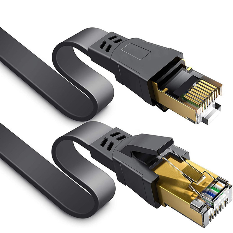 Cross-border flat Class 8 network cable 26/30AWG 10 trillion high-speed double-shielded computer room RJ45 connection line computer network cable