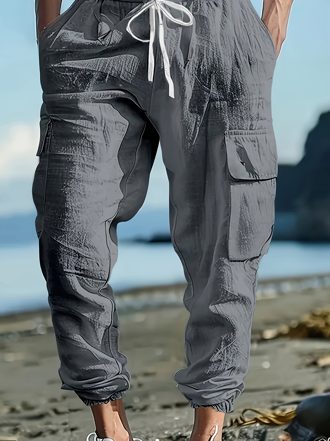 Men's Linen-Cotton Casual Jogger Pants, Relaxed Fit Drawstring Multi-Pocket Trousers For Autumn_viptrois.com