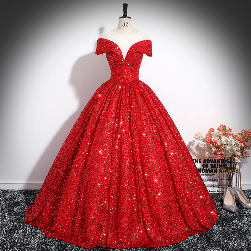 Una palabra hombro vestido de noche mujer esquinilla escenario solo vestido de exámenes de arte vocal reunión anual temperamento al por mayor