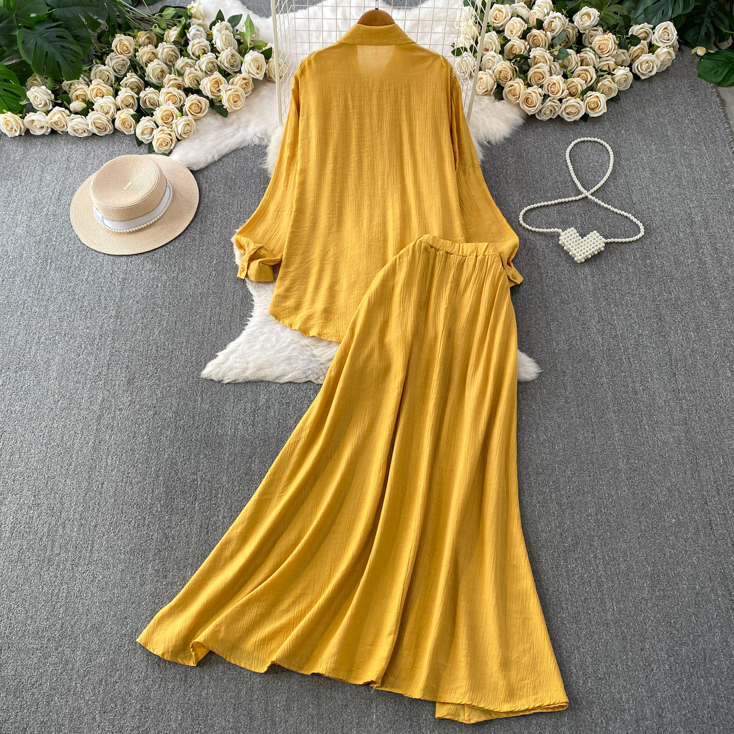 European Style Embroidered Pearl & Sequin Blouse With Mid-Length Skirt Set - Elegant Oversized Office Wear Two-Piece Outfit_ecoleips.com