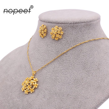 NOPEET Dubai 24k Gold Plated Jewelry Set Indian Bride Nigerian Jewelry Necklace Earrings Two Pack