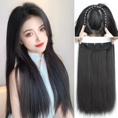 A full lace wavy hair extension for women, lightweight and invisible hair clipons for adding volume, with a natural and realistic long straight hair look.