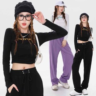 Girls Jazz Dance Costume Autumn and Winter Top Black Hip Hop Pants suit Adult Jazz Dance Table Costume