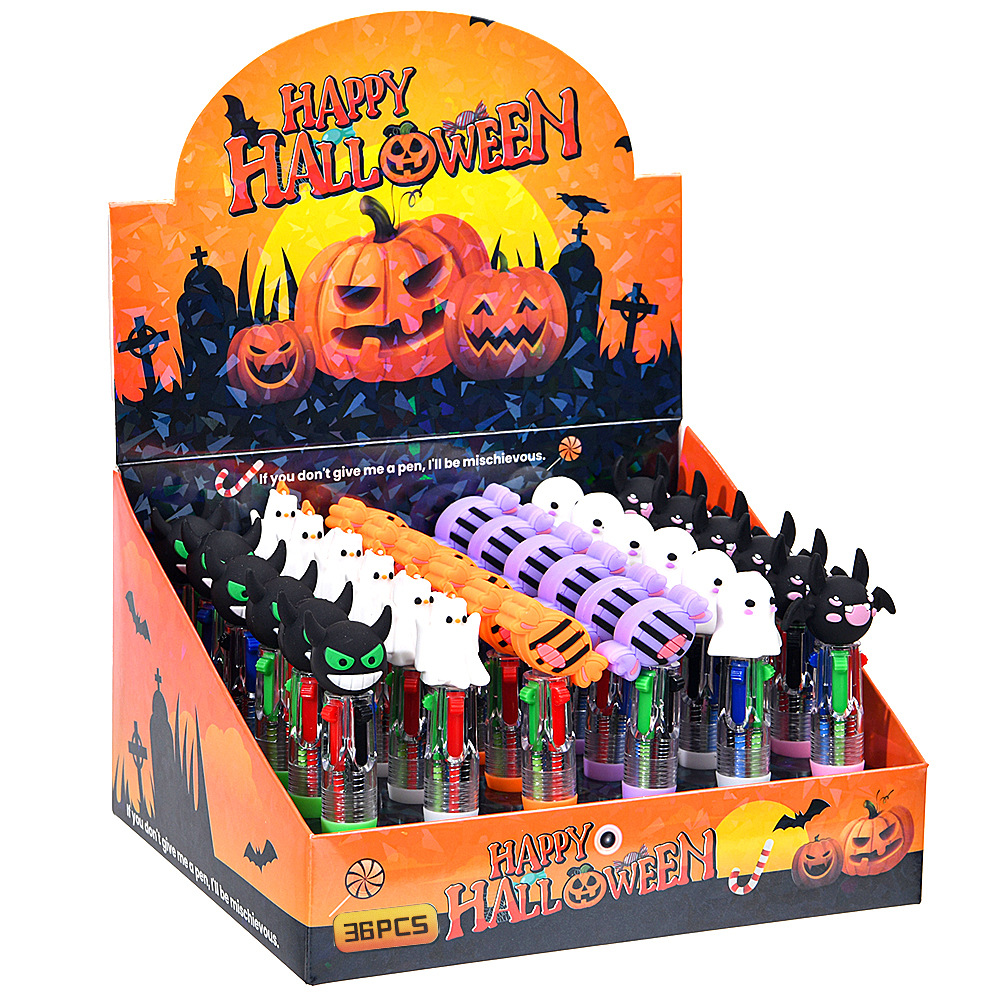 Ventas transfronterizas calientes de Halloween bolígrafo de cuatro colores mini serie de dibujos animados lindos bolígrafo de color para estudiantes papelería bolígrafo de regalo