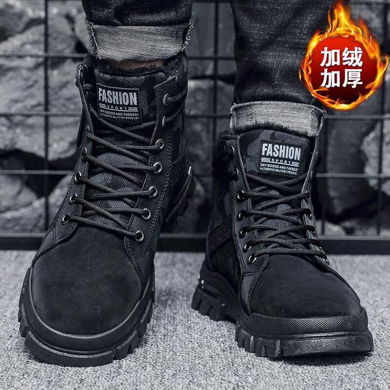 Autumn and winter plus size men's shoes fleece-lined warm high top cotton shoes men's canvas martin boots fashion trend casual shoes cheap Autumn and winter plus size men's shoes fleece-lined warm high top cotton shoes men's canvas martin boots fashion trend casual shoes cheap