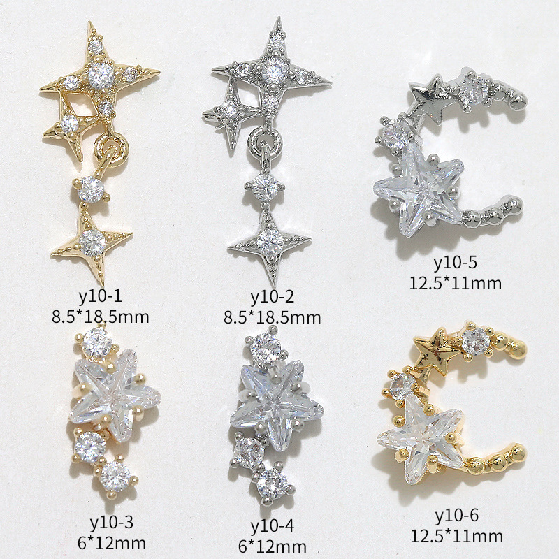 Star Moon Series Nail Art Zircon Jewelry Star Diamond Copper Zirconium Nail Accessories Light Luxury Wear Armor Decoration Wholesale