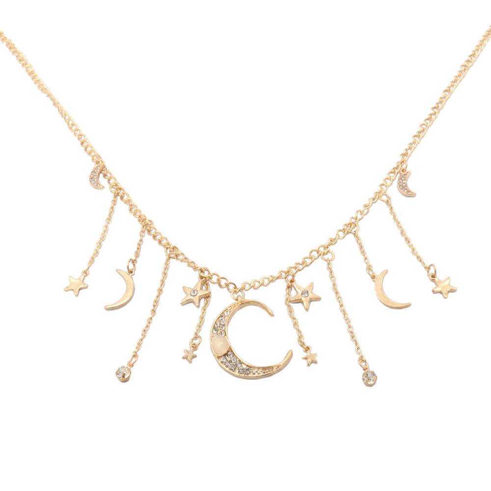 Collier simple à pampilles lune et étoile pour femmes en alliage_voghion.com