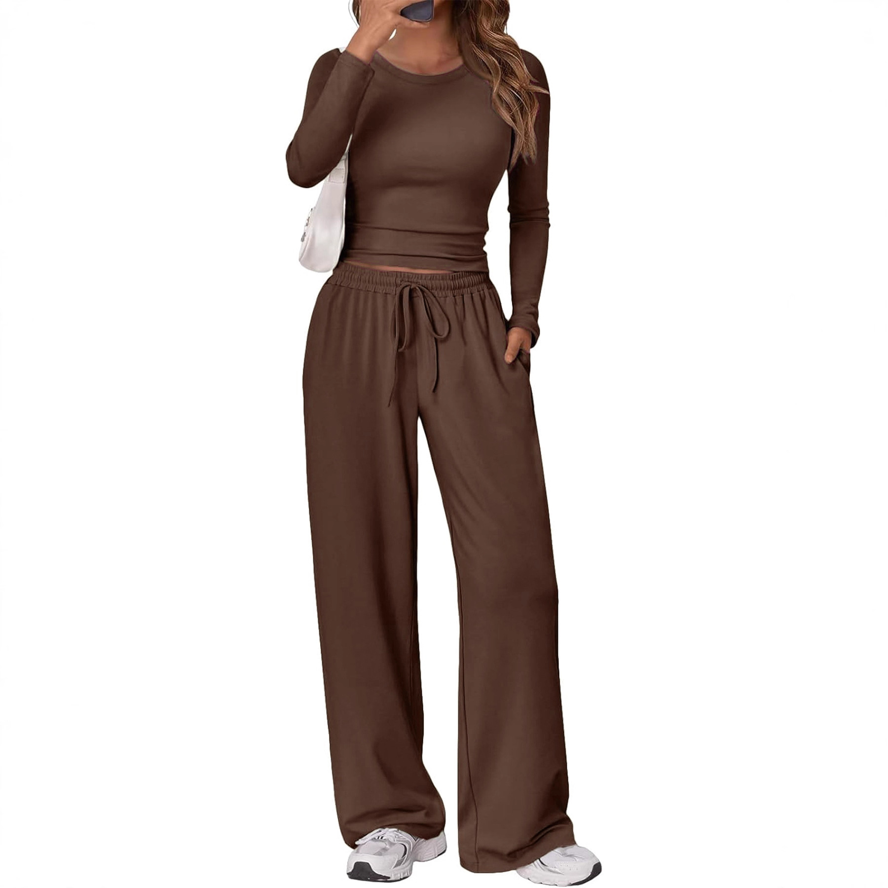 New Fashion Casual Suit Sports Yoga Autumn And Winter Crew Neck Long Sleeve Women_ecoleips.com