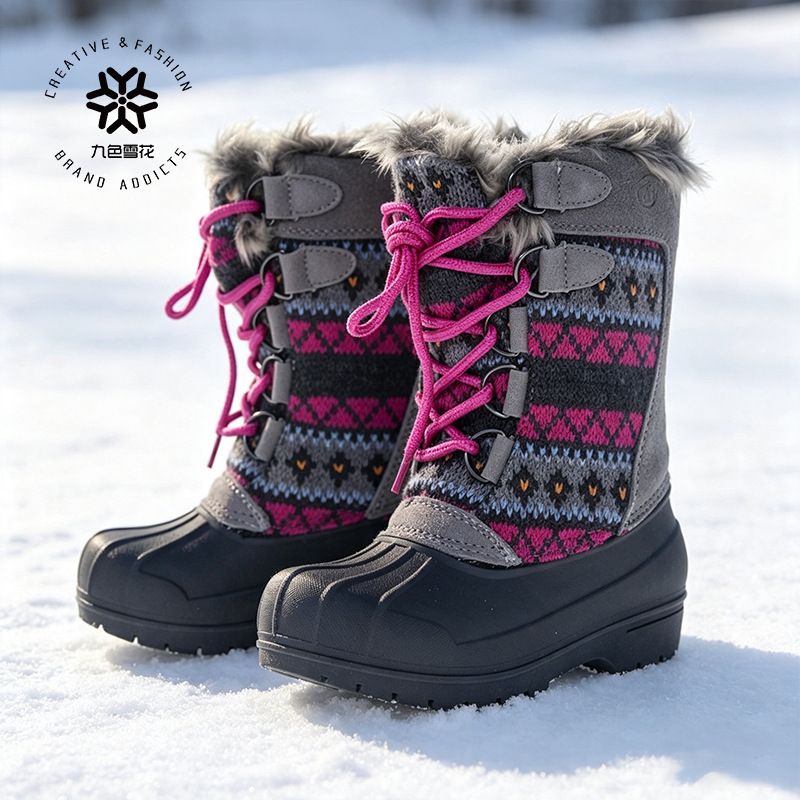 Botas de Nieve Térmicas para Niños de Caucho y Lana Impermeables y Antideslizantes para Invierno