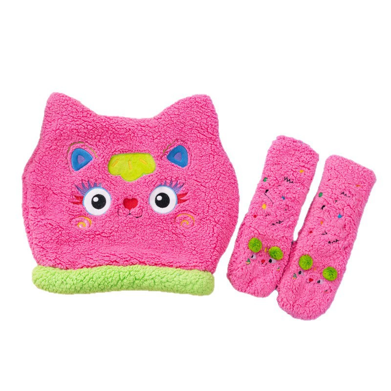 Velvet keep warm cute cartoon socks, increased thickness, with embroidery