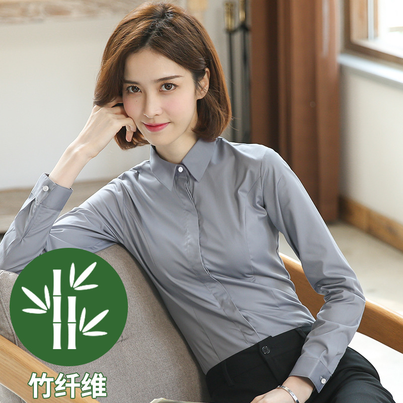 Shufan 竹繊維白シャツ女性の長袖秋と冬のスクエアカラープロフェッショナルフォーマル作業服作業服女性の白シャツ|undefined