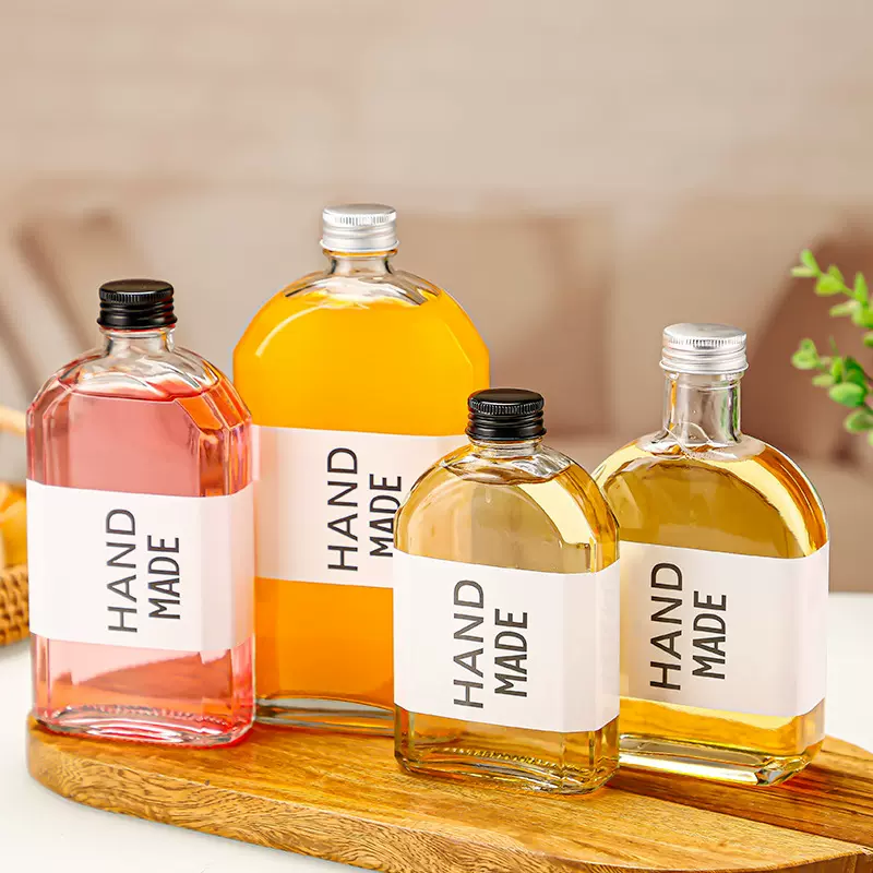 创意饮料玻璃瓶冷萃咖啡瓶冷饮 奶茶果酒饮料咖啡透明玻璃扁酒瓶