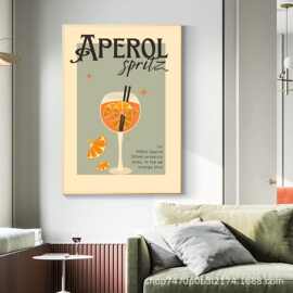 亚马逊跨境复古鸡尾酒墙艺术 Aperol Spritz 图片绿色美学绘画鸡