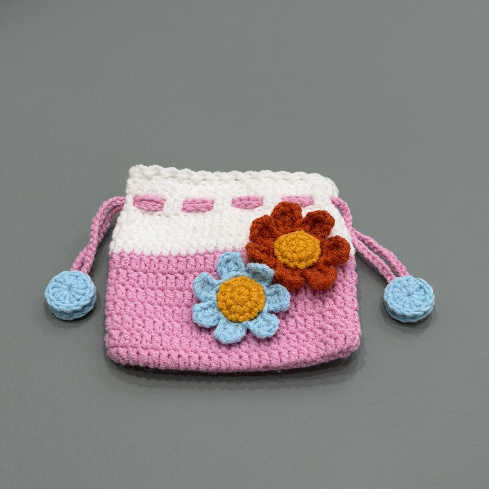 Bolsa rosa blanca flor naranja azul 9x9,5cm
