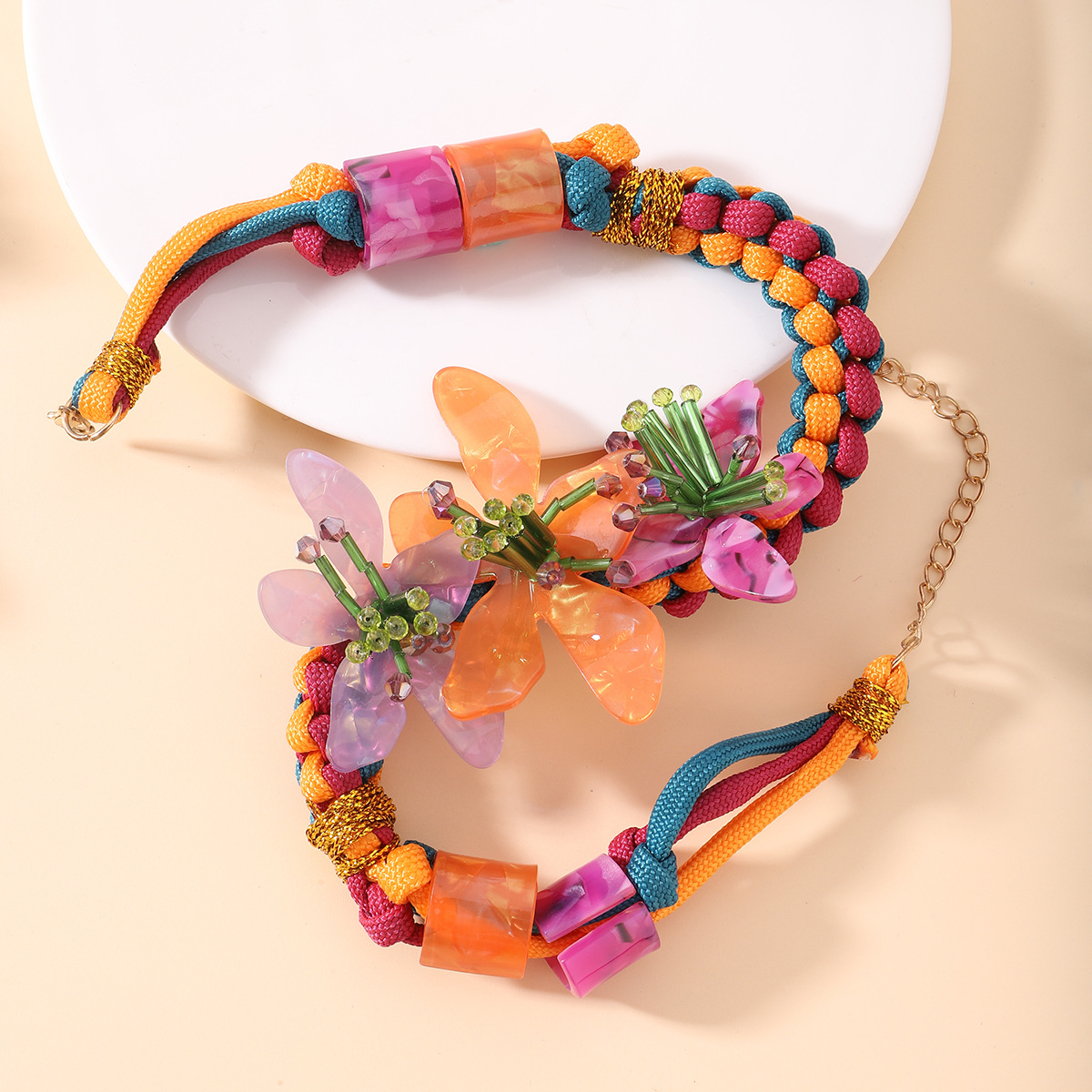 Beaded Chain Chain Type 1 Piece Quantity Sweet Flower Resin Choker Wholesale