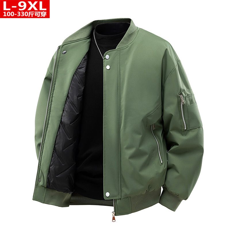 Spring and Autumn Trendy Hong Kong Style Men's Handsome Baseball Collar Bomber Jacket Fat Men's plus size Loose Casual Jacket