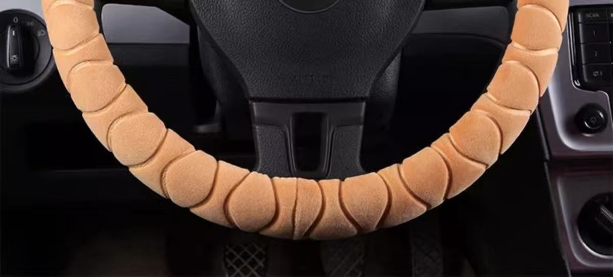 Car Steering Wheel Cover Plush Handlebar Cover Long and Short Plush Autumn and Winter Three-Piece Set Unisex Warm and Non-Slip