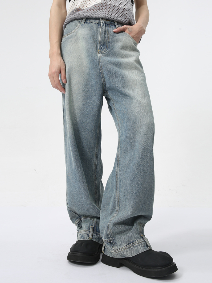 MTLCLOTHES Hombres| 2024 verano nuevo nicho de diseño de flip-flop sensación de jeans rectos sueltos