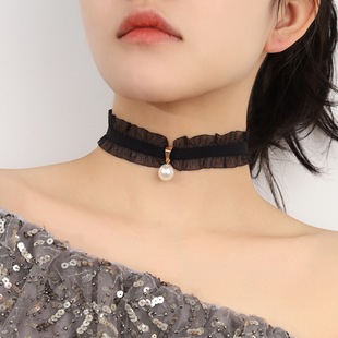 Ins Cold Style Short Pearl Choker Collar Fun Lolita Lace Necklace Necklace for Women