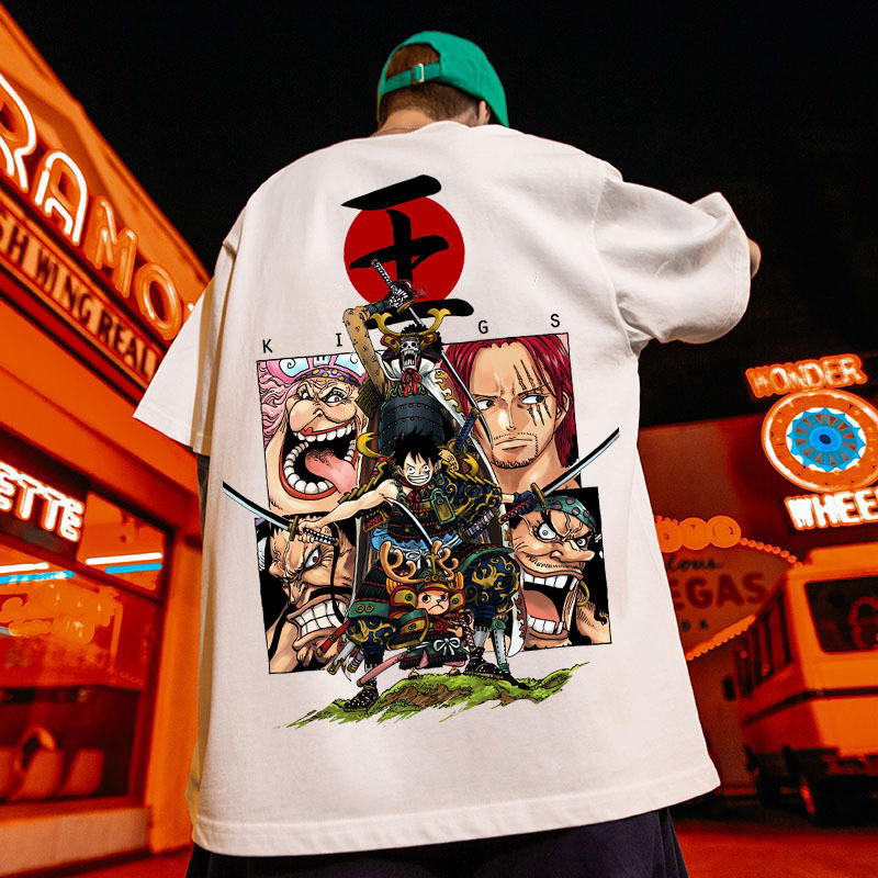 Cross-border Japanese Animation One Piece Couple Top Loose Half-sleeve 2023 New Trendy Men's and Women's Couple Short-sleeve T-shirt Cross-border Japanese Animation One Piece Couple Top Loose Half-sleeve 2023 New Trendy Men's and Women's Couple Short-sleeve T-shirt