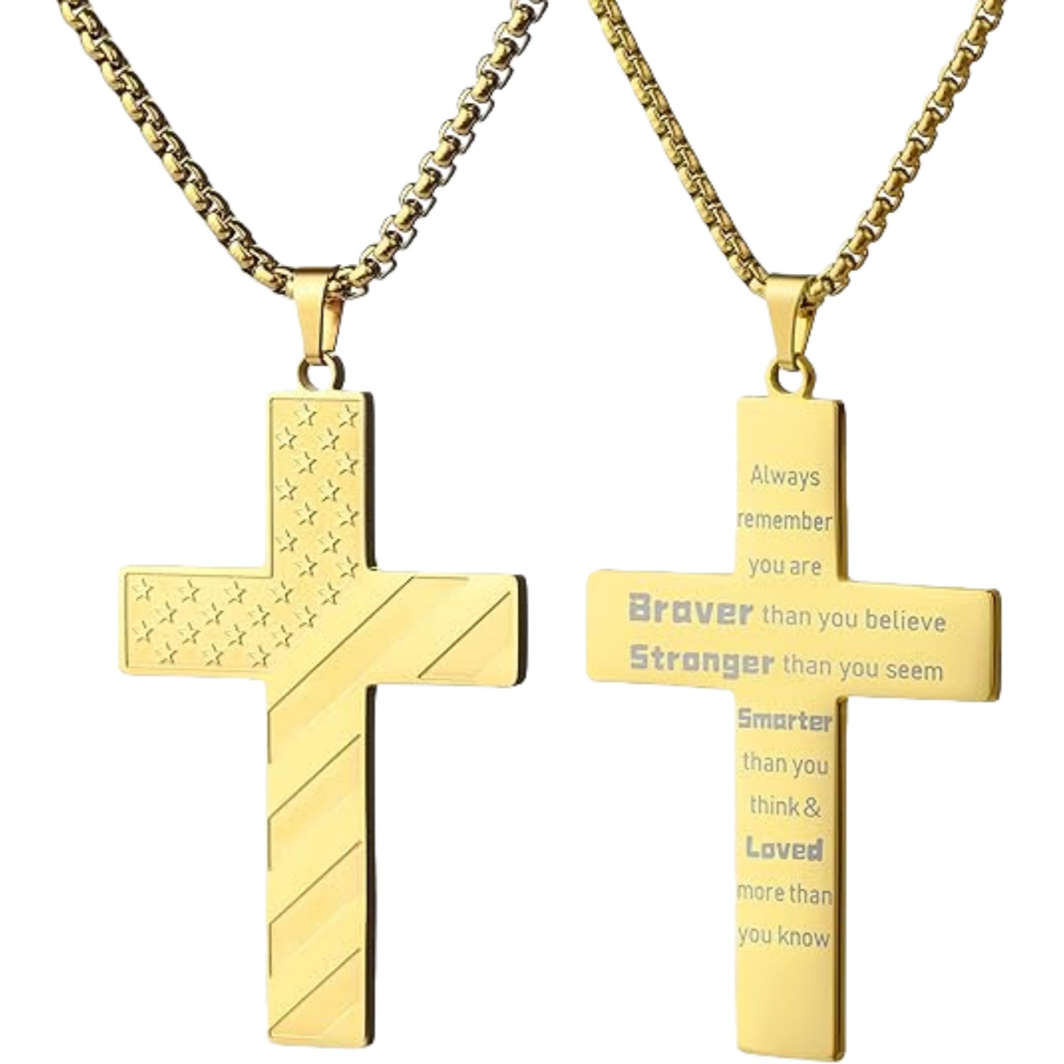 Collier croix drapeau américain étoiles et rayures acier inoxydable_voghion.com